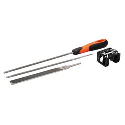 BAHCO - Jeu de limes pour tronçonneuses avec manche ERGO™ bimatière et guide d’affûtage, 4,8 mm x 200 mm