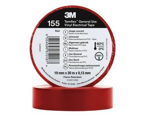 3M - Ruban électrique vinyle Temflex™ 155, Rouge, 19 mm x 20 m