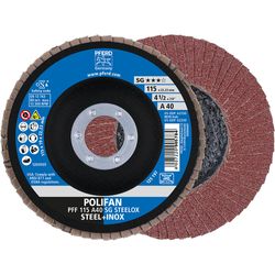PFERD - Disque à lamelles POLIFAN PFF 115x22,23 mm, plat, A40, gamme performance SG STEELOX acier/acier inoxydable