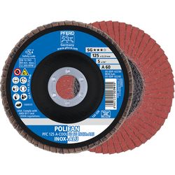 PFERD - Disque à lamelles POLIFAN PFC 125x22,23 mm, conique, A-COOL 60 SG INOX+ALU acier inoxydable/aluminium
