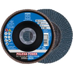 PFERD - Disque à lamelles POLIFAN POWER PFC 125x22,23 mm, conique, Z120 SG STEELOX acier/acier inoxydable
