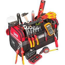 SAM - CAISSE TEXTILE 39 L - COMPOSITION ELECTRICIEN 122 OUTILS