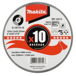 MAKITA - Doos Van 10 Doorslijpschijven Inox 125x1,2x22,2mm