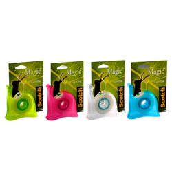 3M - Scotch® Tape Dispenser Slak, Regenboog (Groen, Roze, Wit, Blauw) + 1 Rol Scotch® Magic™ Tape 19 mm x 33 m