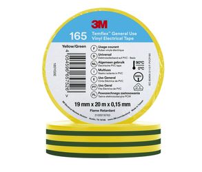 3M - Temflex™ Vinyl isolatietape 165, Groen/Geel, 19 mm x 20 m