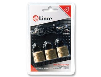 LINCE - Cylinderhangslot, Dubbel Vergrendeld - Messing - 3 Stuks Met 4 H