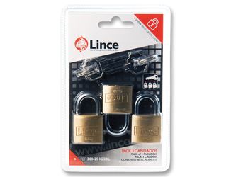 LINCE - Cylinderhangslot, Dubbel Vergrendeld - Messing - 3 Stuks Met 4 H